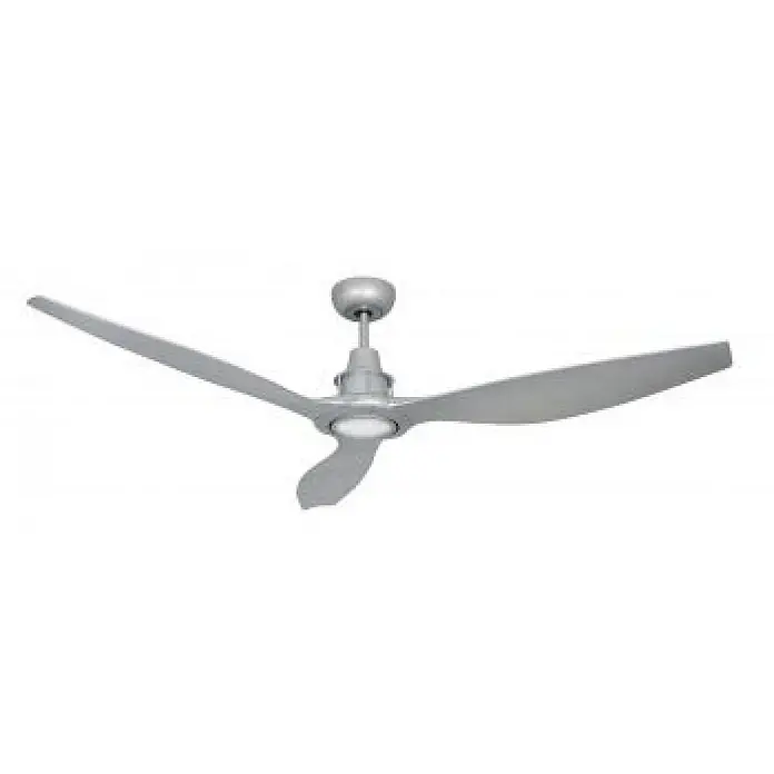 Vam Deckenventilator Outdoor Deckenventilator TAMAO mit LED silber 147 cm - SILBER, 1.470 mm, 37 W - Silberner Deckenventilator mit drei Flügeln und integrierter Beleuchtung, an einer Stange hängend.