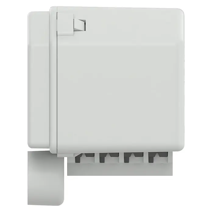 Homematic IP Aktor mit Tastereingang Unterputz HmIP-FSI16-2 -  - Weißes Kunststoff-Elektronikmodul mit Verriegelungsmechanismus oben und mehrpoligem Stecker unten.
