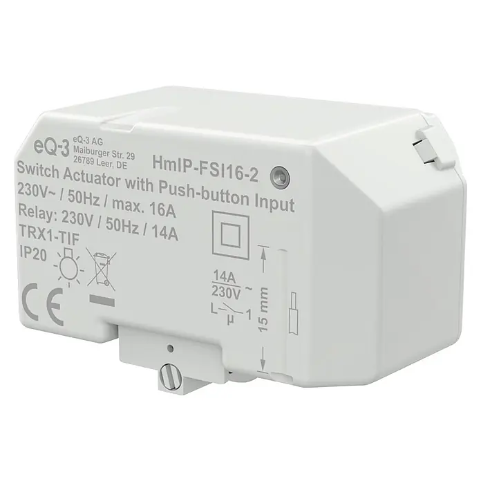 Homematic IP Aktor mit Tastereingang Unterputz HmIP-FSI16-2 -  - Weißer eQ-3 HmIP-FSI16-2 Schaltaktor mit Tastereingang, Nennleistung 230V/16A.