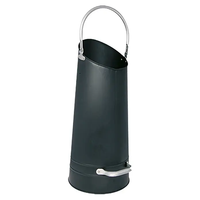 Lienbacher Pellet- & Kohlekorb - Stahl, Höhe: 60 cm - Schwarzer Kohleeimer aus Metall mit silberfarbenem Griff und Boden für die Aufbewahrung von Brennmaterialien wie Kohle oder Holzscheite.