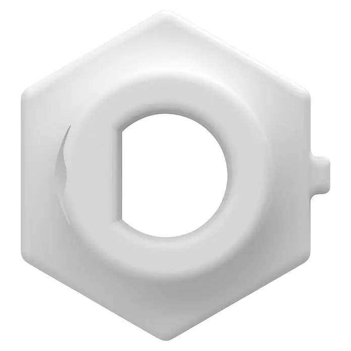 Adapter Knaufzylinder Türschlossantrieb ABUS, CISA, ETC - Passend für: Knaufzylinder der Hersteller ABUS, CISA, ETC - Weißes, texturiertes Sechskantbauteil mit D-förmiger Öffnung und kleinem Seitensteg.