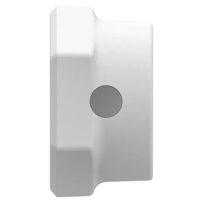 Homematic IP Adapter Knaufzylinder Türschlossantrieb EVVA, CES - Passend für: Knaufzylinder der Hersteller EVVA, CES - Weißes, strukturiertes rechteckiges Bauteil mit grauer runder Vertiefung.