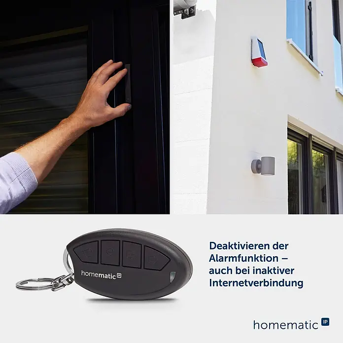 Homematic IP Fernbedienung Schlüsselbundfernbedienung Alarm HmIP-KRCA-2 - Schwarz - Schwarze Homematic IP Fernbedienung zum Deaktivieren der Alarmanlage auch ohne Internet, mit Türsensor und Außensirene.