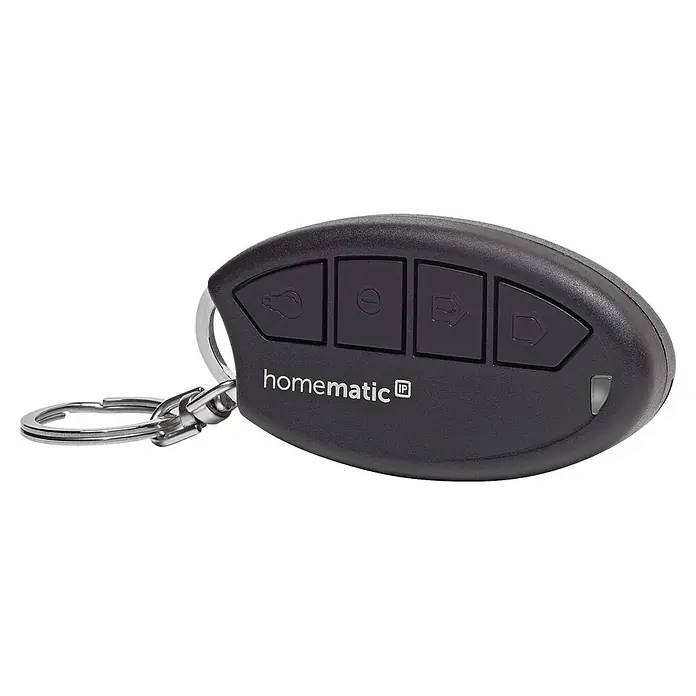 Homematic IP Fernbedienung Schlüsselbundfernbedienung Alarm HmIP-KRCA-2 - Schwarz - Schwarze Homematic IP Funkfernbedienung mit vier Tasten und Metallschlüsselring.