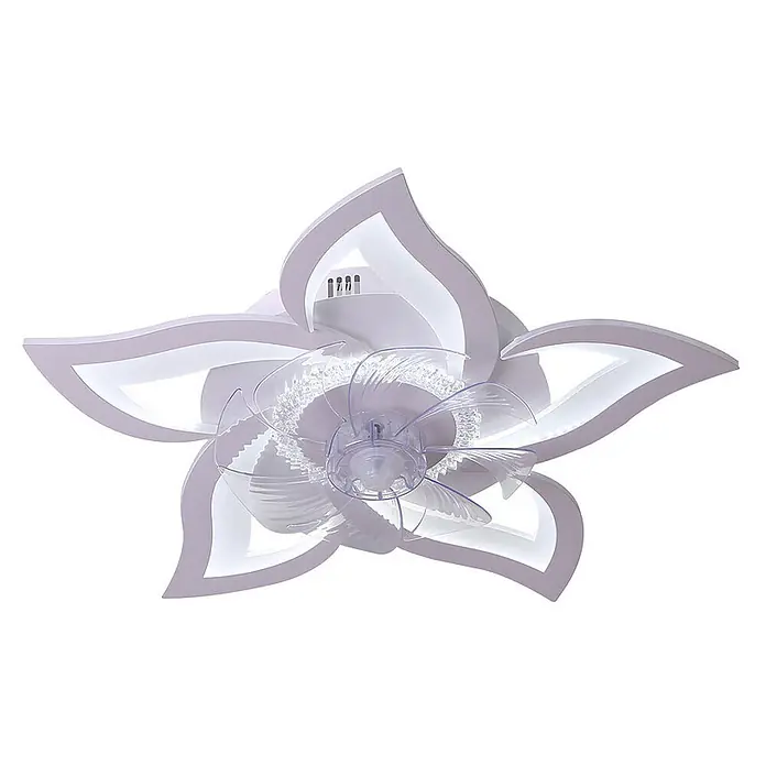 Nettlife Deckenventilator - White, 620 mm, 64 W - Blumenförmige weiße Deckenleuchte mit Ventilator und transparenten Flügeln.