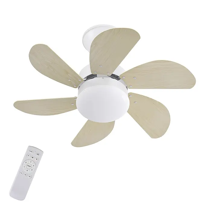 Nettlife Deckenventilator - Timber, 750 mm, 57 W - Weißer Deckenventilator mit sechs hellen Holzflügeln und weißer Fernbedienung.