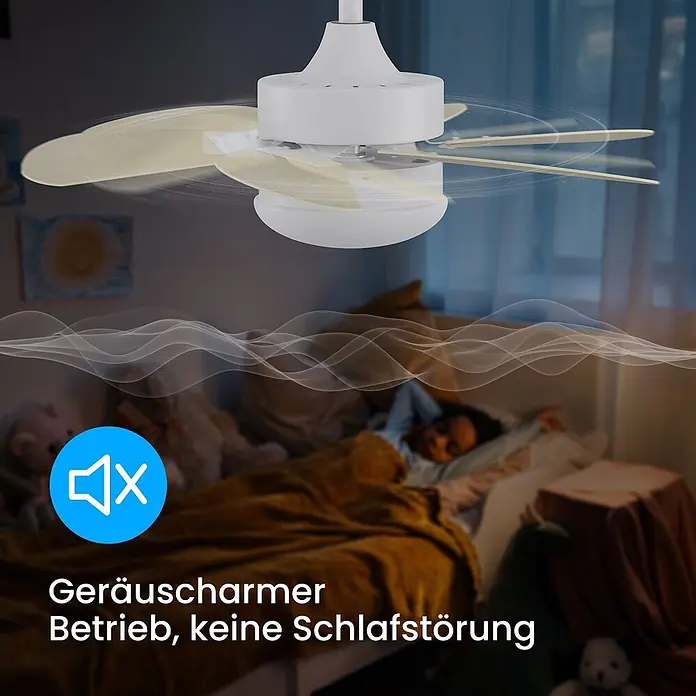 Nettlife Deckenventilator - Timber, 750 mm, 57 W - Weißer Deckenventilator mit Licht, geräuscharm über schlafendem Kind. Perfekt für ungestörten Schlaf.