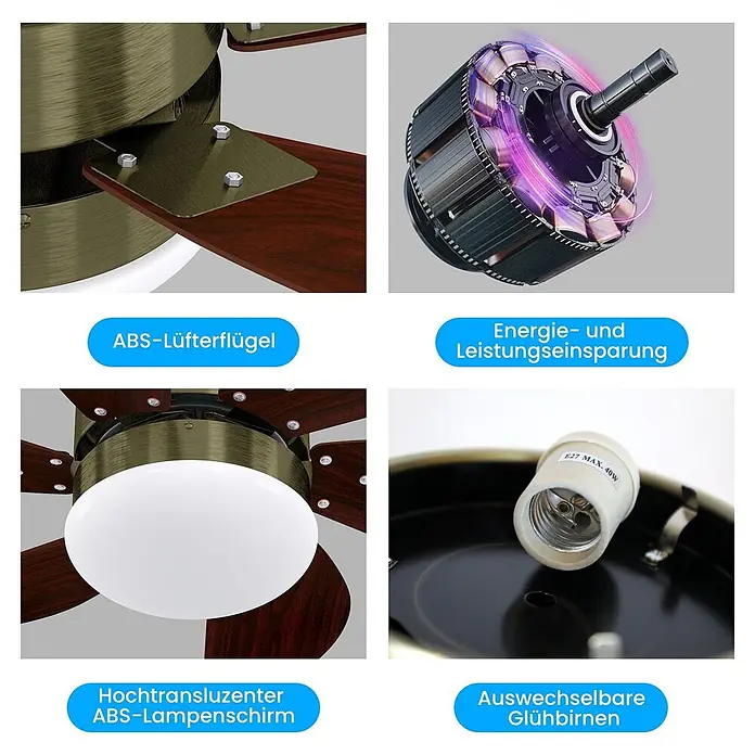 Nettlife Deckenventilator - Green, 750 mm, 57 W - Deckenventilator-Details: ABS-Flügel, energiesparender Motor, transluzenter ABS-Lampenschirm, E27-Fassung.