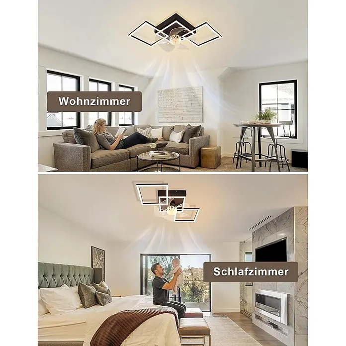 Nettlife Deckenventilator - Black, 680 mm, 51 W - Moderner schwarzer Deckenventilator mit geometrischen LED-Leuchten, der Beleuchtung und Luftzirkulation in Wohn- und Schlafzimmer bietet.