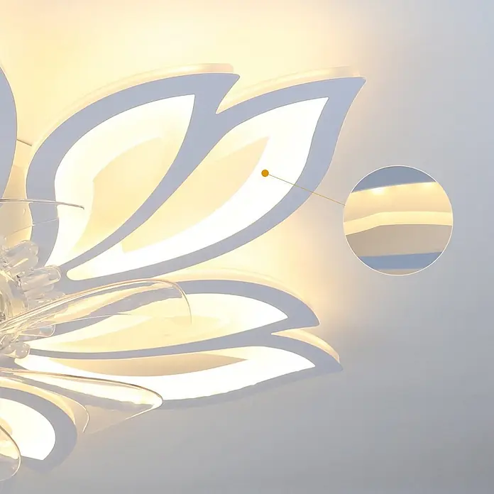 Nettlife Deckenventilator - White, 695 mm, 71 W - Moderne weiße florale LED-Deckenleuchte mit beleuchteten Blütenblättern und klaren Akzenten.