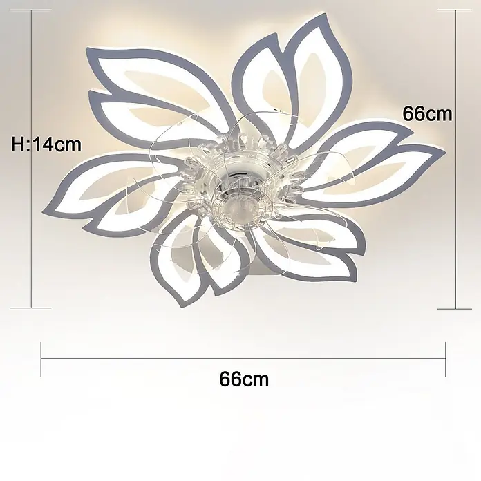 Nettlife Deckenventilator - White, 695 mm, 71 W - Blumenförmige LED-Deckenleuchte mit Ventilator, weiß-grau, mit transparenten Rotorblättern, 66cm Durchmesser, 14cm Höhe.