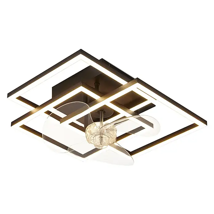 Nettlife Deckenventilator - Black, 370 mm, 38 W - Moderner Deckenventilator mit dunklem quadratischem Rahmen, integriertem hellem LED-Licht und transparenten Flügeln.
