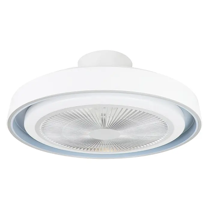 Nettlife Deckenventilator - White, 500 mm, 38 W - Moderner weißer Einbau-Deckenventilator mit integriertem LED-Licht, sichtbaren Flügeln und hellblauem Akzentring.