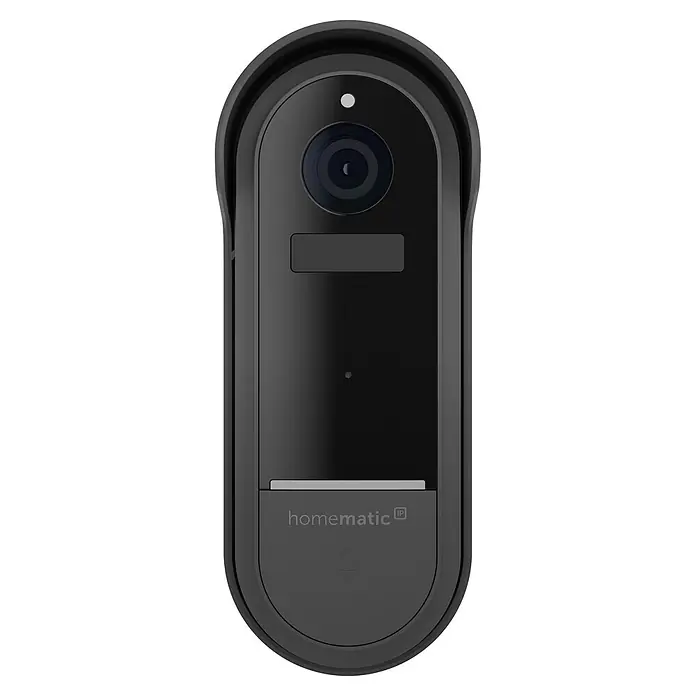Homematic IP Türklingel mit Kamera Smart Home HmIP-CODB - Anthrazit - Schwarze intelligente Video-Türklingel mit Kamera, Taste und "homematic IP" Logo.
