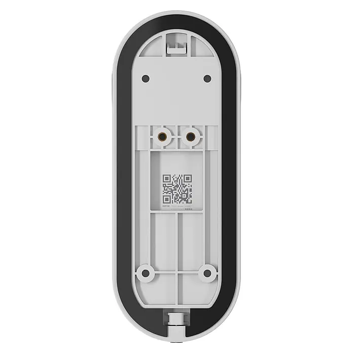 Homematic IP Türklingel mit Kamera Smart Home HmIP-CODB - Weiß - Rückansicht eines weißen Geräts mit schwarzem Rand, mit Befestigungspunkten, einem QR-Code und einer SGTIN-Kennung.