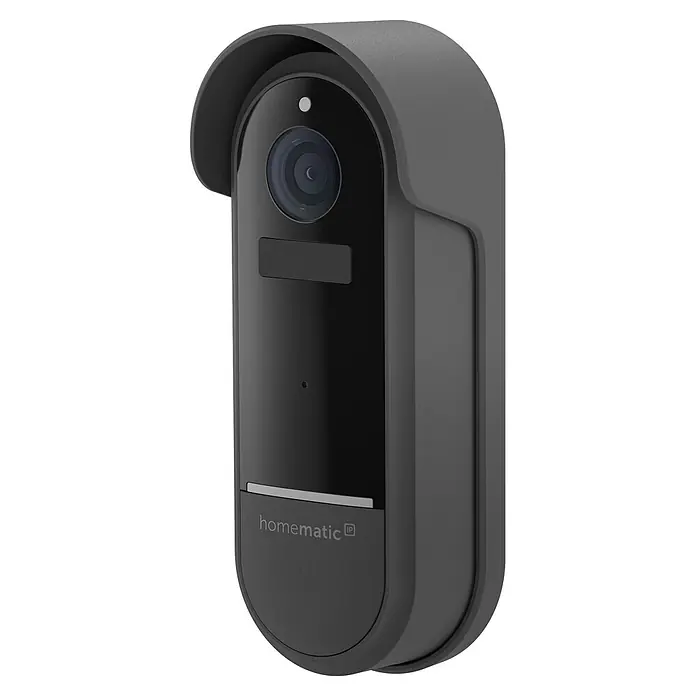 Homematic IP Türklingel mit Kamera Smart Home HmIP-CODB - Anthrazit - Dunkelgraue smarte Video-Türklingel mit schwarzer Kameraeinheit, Mikrofon und "homematic IP" Taste.