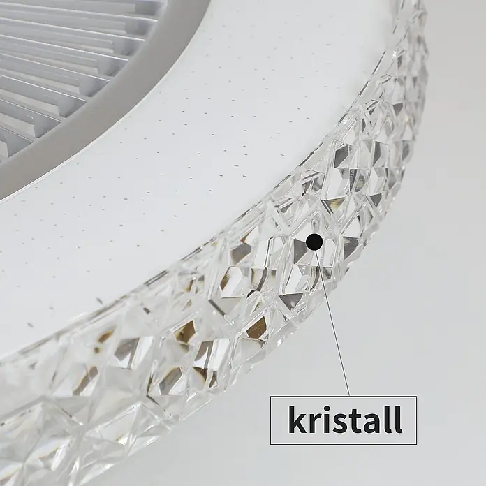 Nettlife Deckenventilator - White, 490 mm, 38 W - Weiße Deckenleuchte mit gesprenkeltem Diffusor und klarem, facettiertem Kristallrand.