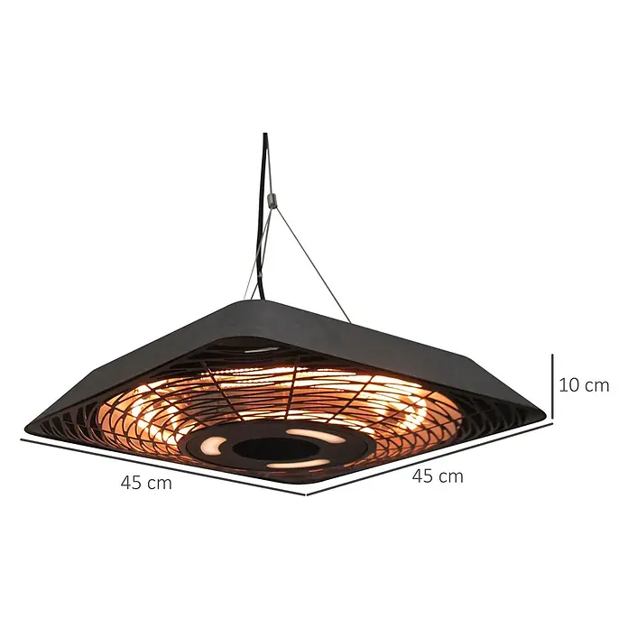 Outsunny Wärmewellenheizung - 800 W, Schwarz - Schwarzer quadratischer Hänge-Infrarot-Terrassenheizer, 45x45x10 cm, mit glühenden Heizelementen.