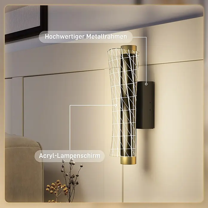 Homcom LED-Wandleuchte - 9 W, Schwarz, Schwarz - Moderne schwarz-goldene Wandleuchte mit dekorativem weißem Gitter-Acrylschirm, an einer Wand montiert und den Raum beleuchtend.