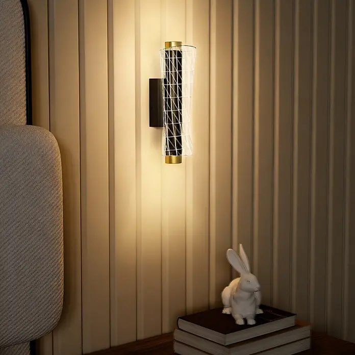Homcom LED-Wandleuchte - 9 W, Schwarz, Schwarz - Moderne Wandleuchte in Schwarz und Gold mit strukturiertem Zylinderglas, spendet warmes Licht im Schlafzimmer.