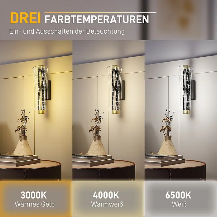 Homcom LED-Wandleuchte - 9 W, Schwarz, Schwarz - Wandleuchte mit geometrischem Käfig, zeigt drei Farbtemperaturen: warmes Gelb, Warmweiß, Weiß.