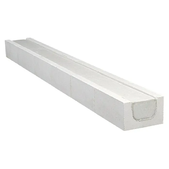 Kalksand-Sturz 3DF - 125 x 17,5 x 11,3 cm - Das Foto zeigt einen Porenbeton U-Stein, der für den Bau von Mauern und Wänden verwendet wird. Der U-Stein ist ein vielseitiges Baumaterial.
