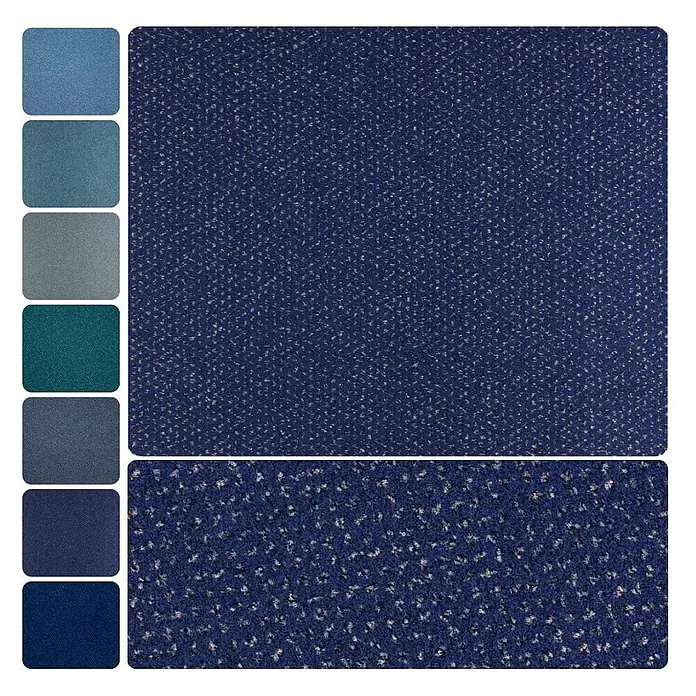 Bricoflor Teppichboden Meterware 8,5x4m, Velours gemustert, dunkel-blau - Velours, 100 % Polyamid (PA), dunkel-blau - Dunkelblaues Teppichmuster mit gesprenkeltem Design aus helleren Flecken.