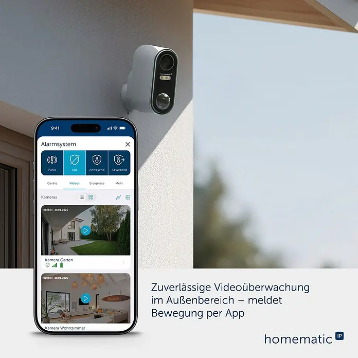 Homematic IP Außenkamera Akku Smart Home HmIP-COR - Weiß, Erfassungswinkel: 110 ° - Weiße Outdoor-Überwachungskamera meldet Bewegung über eine Smartphone-App für zuverlässige Videoüberwachung.