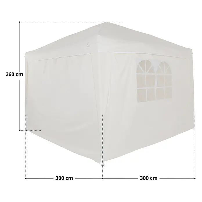 SVITA Steckpavillon PAGO - B x T: 300 x 300 cm, Farbe Dach: Beige - Cremefarbenes Faltpavillon mit Seitenwänden und Fenster, Maße 300x300x260 cm.