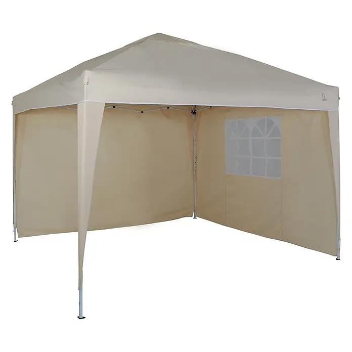 SVITA Steckpavillon PAGO - B x T: 300 x 300 cm, Farbe Dach: Beige - Beiges Pop-up-Pavillon mit Seitenwänden, eine mit Zierfenster.