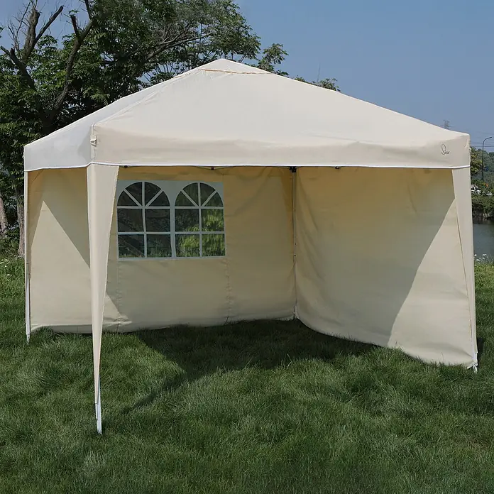 SVITA Steckpavillon PAGO - B x T: 300 x 300 cm, Farbe Dach: Beige - Beiges Outdoor-Pavillon mit Seitenwänden und Bogenfenstern.