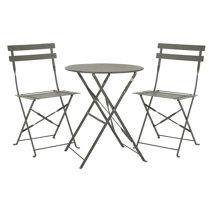 SVITA Balkonmöbel-Set BERLIN - 3 -tlg., Klappbar, Taupe - Klappbares Bistrotisch-Set aus grauem Metall mit rundem Tisch und zwei Stühlen.