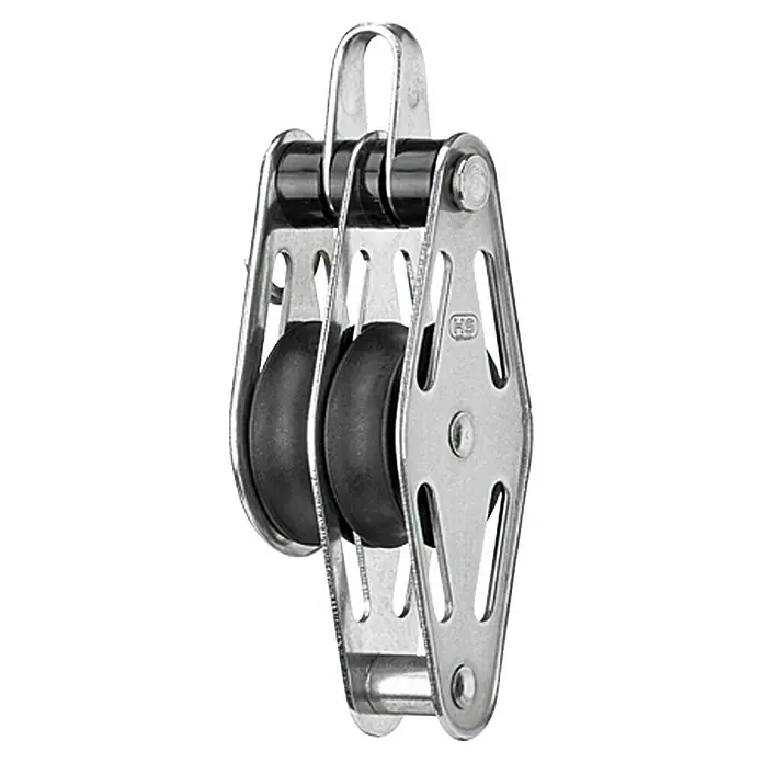 Sprenger Block - 8 mm, Hundsfott, Gleitlager, 30 x 10 mm, Arbeitslast: 200 kg, 2 Rollen - Doppelter Block mit Edelstahlgehäuse und zwei schwarzen Rollen für den universellen Einsatz auf Segelbooten und anderen Anwendungen.