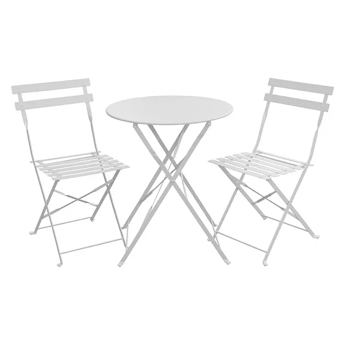 SVITA Balkonmöbel-Set BERLIN - 3 -tlg., Klappbar - Weißes klappbares Bistrotisch-Set aus Metall mit einem runden Tisch und zwei Stühlen.