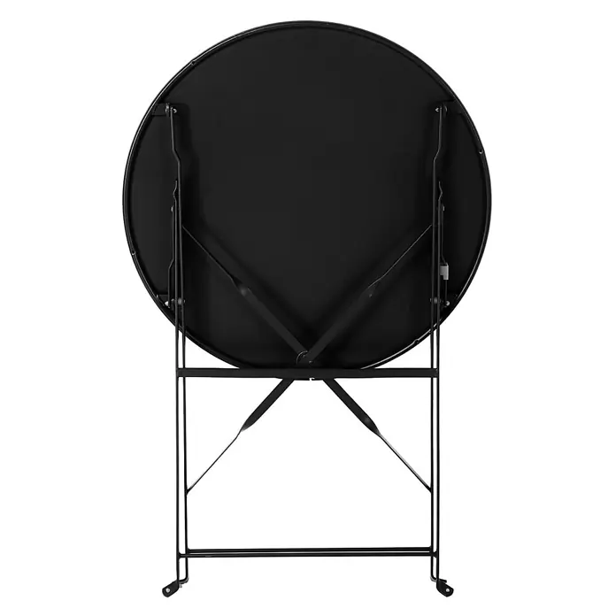 SVITA BERLIN Balkonmöbel Bistroset Garten Metall Klappmöbel Schwarz -  - Unterseite eines schwarzen Metall-Klapptisches, mit sichtbarem robustem Klappmechanismus und Stützstruktur.