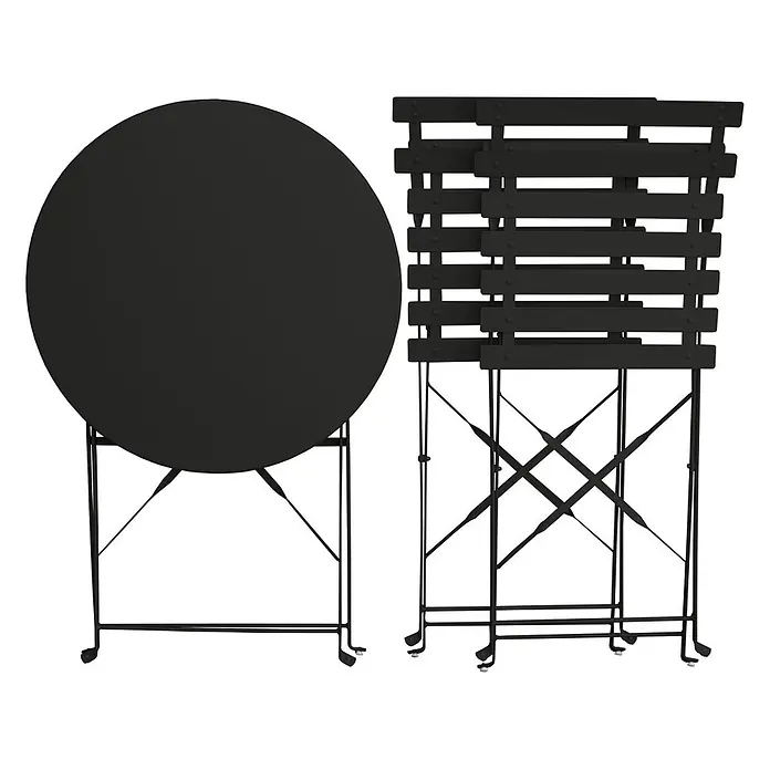 SVITA BERLIN Balkonmöbel Bistroset Garten Metall Klappmöbel Schwarz -  - Schwarzes Bistrotisch-Set aus Metall mit rundem Klapptisch und zwei Klappstühlen.