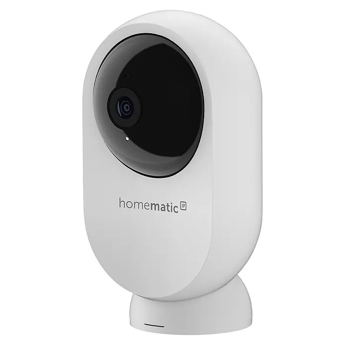 Homematic IP Innenkamera Smart Home HmIP-CI-PL - Weiß - Weiße Homematic IP Smart Home Kamera mit schwarzem, drehbarem Objektiv.