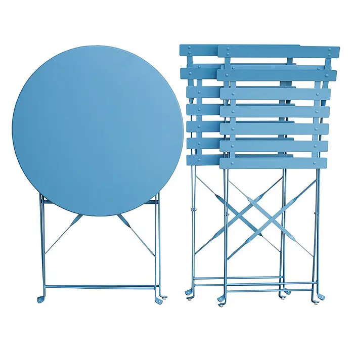 SVITA Balkonmöbel-Set BERLIN - 3 -tlg., Klappbar - Blaues Metall-Klapp-Bistro-Set mit rundem Tisch und zwei Stühlen.