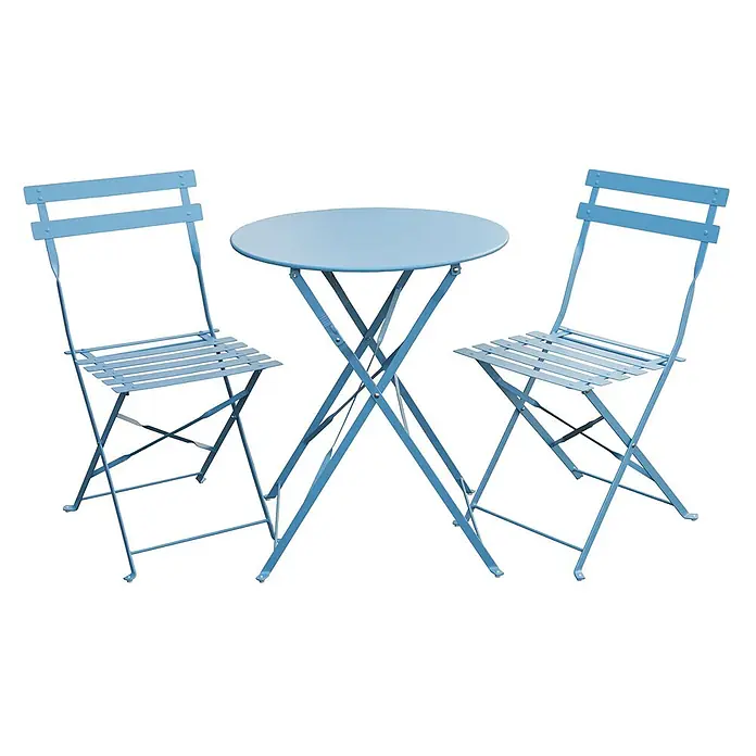 SVITA Balkonmöbel-Set BERLIN - 3 -tlg., Klappbar - Hellblaues klappbares Bistro-Set aus Metall mit Rundtisch und zwei Stühlen mit Lattenrost.