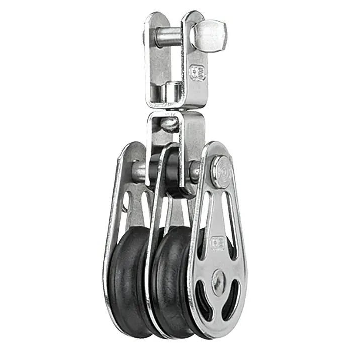 Sprenger Block - 6 mm, Mit Wirbel, Gleitlager, 25 x 9,2 mm, Arbeitslast: 175 kg, 2 Rollen - Doppelte Umlenkrolle mit robusten, schwarzen Rollen und stabilem Edelstahlgehäuse für Segelboote und andere Anwendungen.