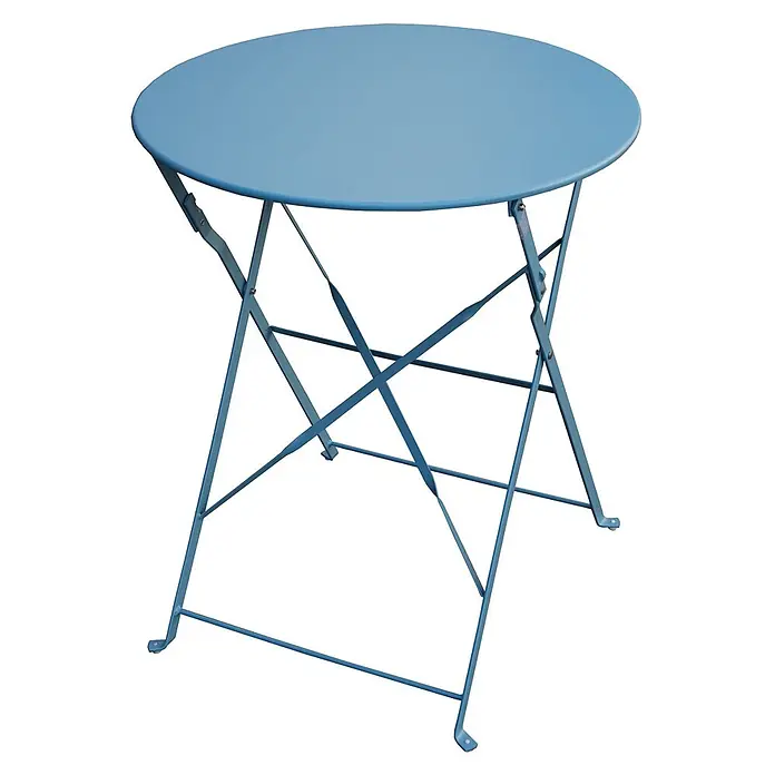 SVITA Balkonmöbel-Set BERLIN - 3 -tlg., Klappbar - Blauer klappbarer Bistrotisch aus Metall mit runder Platte und gekreuzten Beinen.