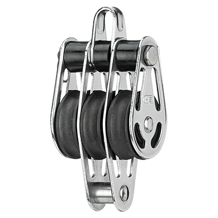 Sprenger Block - 6 mm, Hundsfott, Gleitlager, 25 x 9,2 mm, Arbeitslast: 175 kg, 3 Rollen - Dreifacher Segelblock aus Edelstahl. Dieser Block ist ideal für stark beanspruchte Bereiche und bietet eine hohe Arbeitslastgrenze.