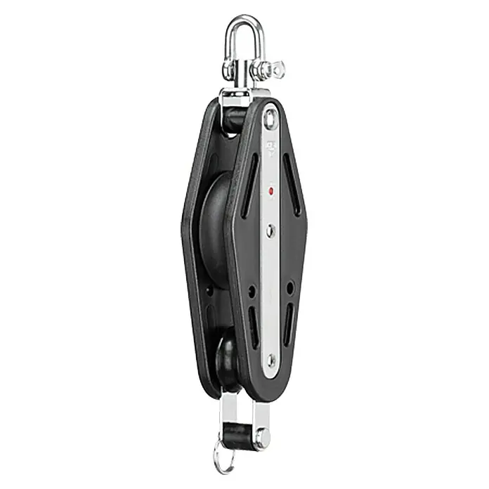 Sprenger Violinblock - 12 mm, Kugellager, Mit Wirbel, Arbeitslast: 250 kg - Schwarzer Segelblock mit zwei Rollen und Metallbügel für Segelboote, ideal für präzise Segelführung und hohe Belastbarkeit.