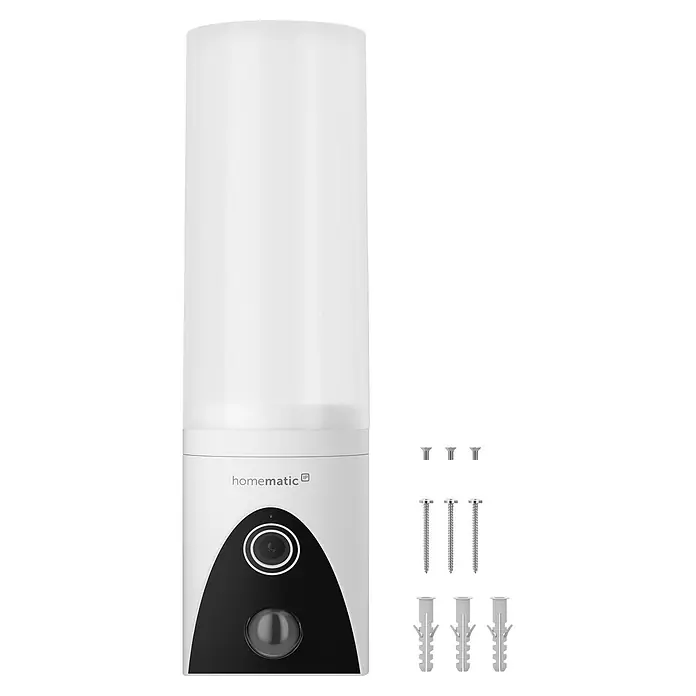 Homematic IP Außenkamera Außenlichtkamera Smart Home HmIP-COL - Weiß, Erfassungsreichweite: 120 m - Weißer Homematic IP Outdoor Smart Sensor/Kamera mit schwarzer Front, mit Montageschrauben und Dübeln.