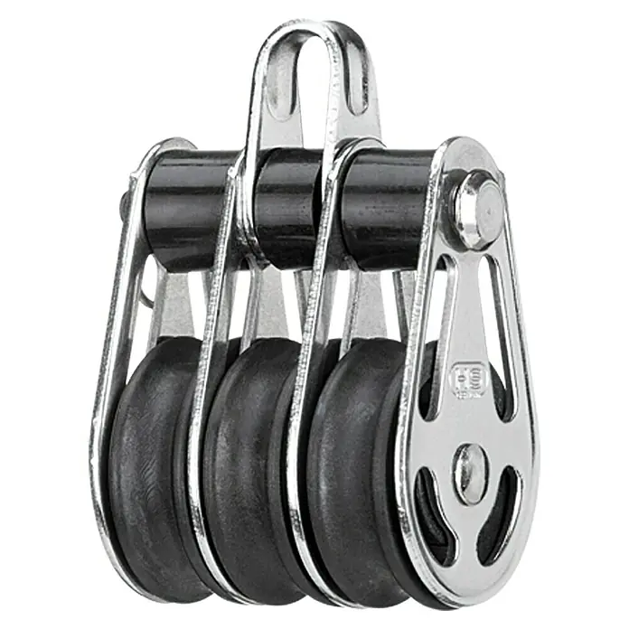 Sprenger Block - 6 mm, Mit Bügel, Gleitlager, 25 x 9,2 mm, Arbeitslast: 175 kg, 3 Rollen - Dreifacher Segelblock mit schwarzer Scheibe und Edelstahlgehäuse. Perfekt für Segelboote und Yachten.