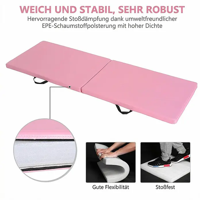 Homcom Universalmatte Gymnastikmatte - 180 x 60 cm, Rosa, Sonstiges - Rosa faltbare Gymnastikmatte aus robustem EPE-Schaum für Stoßdämpfung und Flexibilität.
