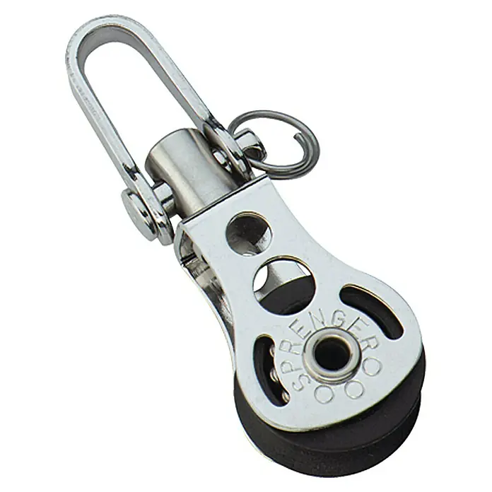 Sprenger Micro-XS-Block - 6 mm, Mit Wirbel, Kugellager, 1 Rolle - SPRENGER Block mit Schäkel und schwarzer Rolle. Ideal für Segelboote, langlebig und zuverlässig.