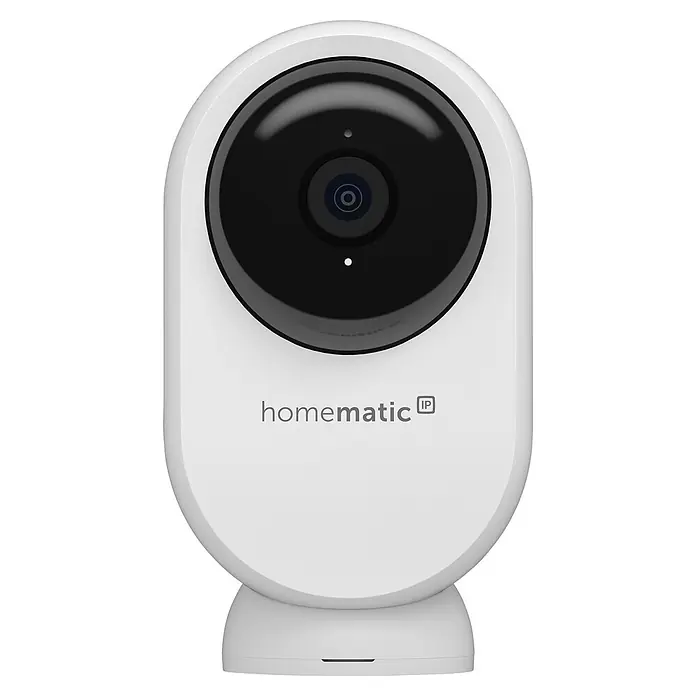Homematic IP Innenkamera Smart Home HmIP-CI-PL - Weiß - Kompakte, weiße Smart-Home-Sicherheitskamera mit markanter schwarzer Linse auf einem weißen Sockel.