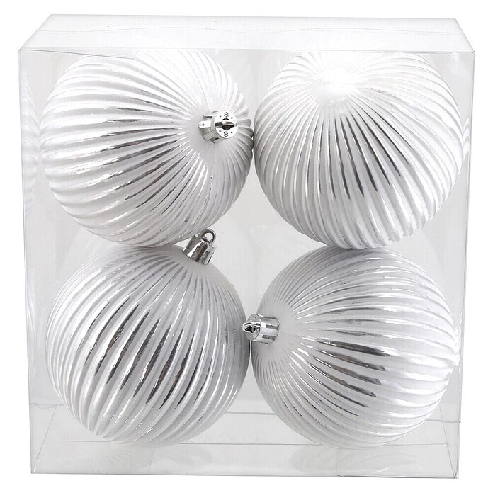 Christbaumkugel-Set (Durchmesser: 8 cm, Weiß/Silber, Kunststoff, 4 Stk.) | BAUHAUS