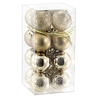 Weihnachtskugeln (Durchmesser: 3 cm, Kunststoff, Beige, 16 Stk.)